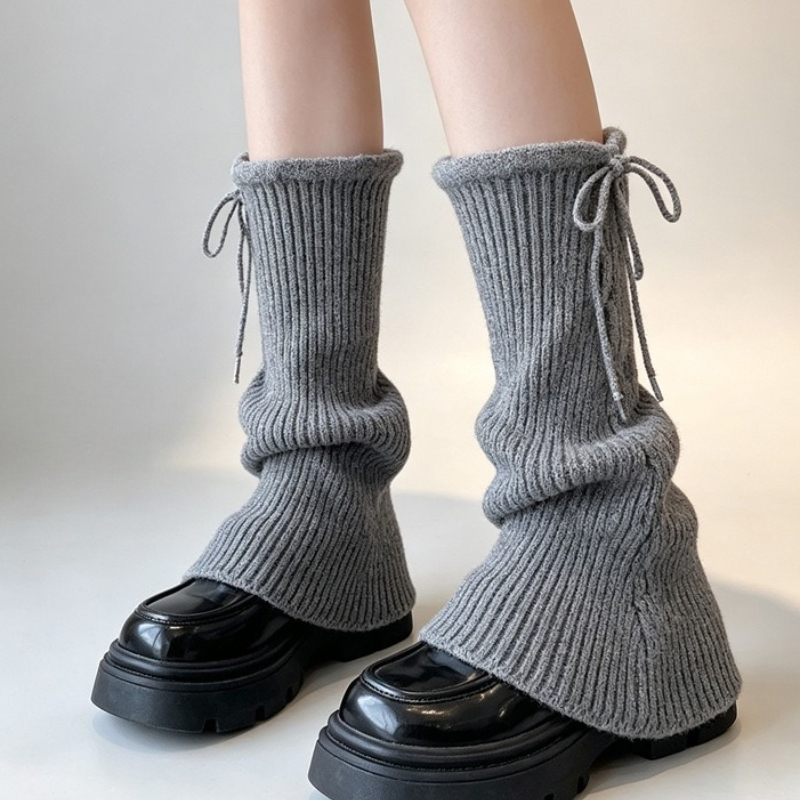 Boot Sock Slouchy - ปลอกขาบัลเลต์คอร์สำหรับผู้หญิง ประดับโบว์ด้านข้าง ถุงเท้าบูทคัทแบบถัก ถุงเท้าทรงหลวมสไตล์ Y2K เครื่องประดับกันหนาวสำหรับฤดูหนาว