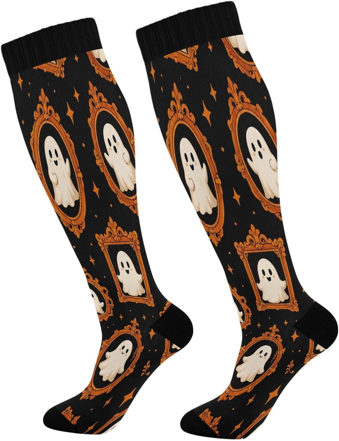 Knee High Sock Women - ถุงเท้าบีบอัดลายฮาโลวีนสำหรับผู้หญิงผู้ชาย 20-30 มม.ปรอทเฮกซ์ ถุงน่องกีฬาสูงถึงเข่า สำหรับวิ่ง ปั่นจักรยาน