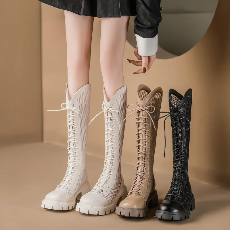 รองเท้าบูทผู้หญิงแบบตาข่ายสูงถ - Knee High Sock Women บทวิจารณ์และราคา